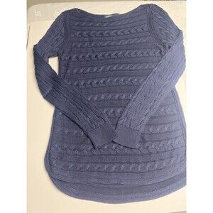 Lauren Ralph Lauren Navy Blue Cable Knit Curved Long Hemline Boat Neck Sz M